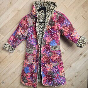 REVERSIBLE Leopard Print & Floral Kids Coat With Hood Medium (7/8) The Children'
